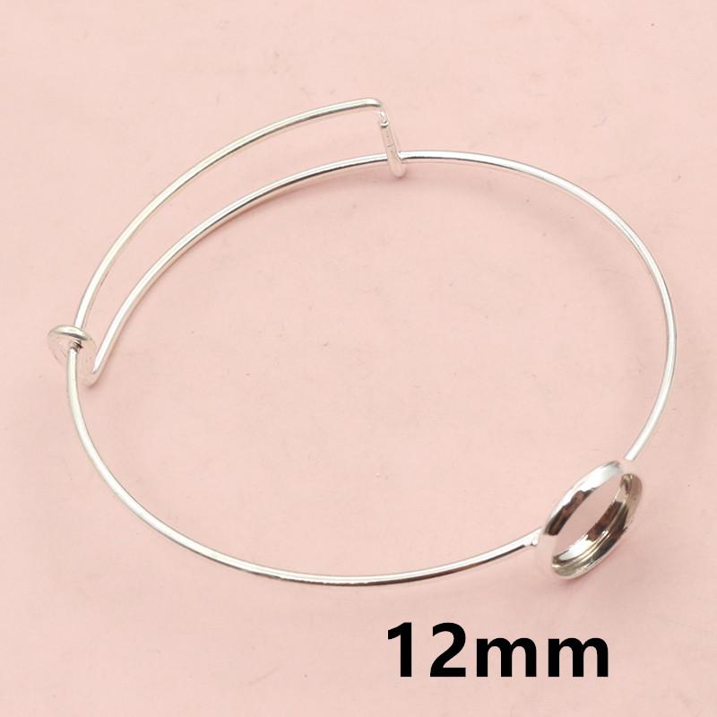 High Quality  2pcs 12mm 20mm Silver Plated One 12mm Cameo Bangle Base Bracelet Blank Findings Setting Cabochon Cameo