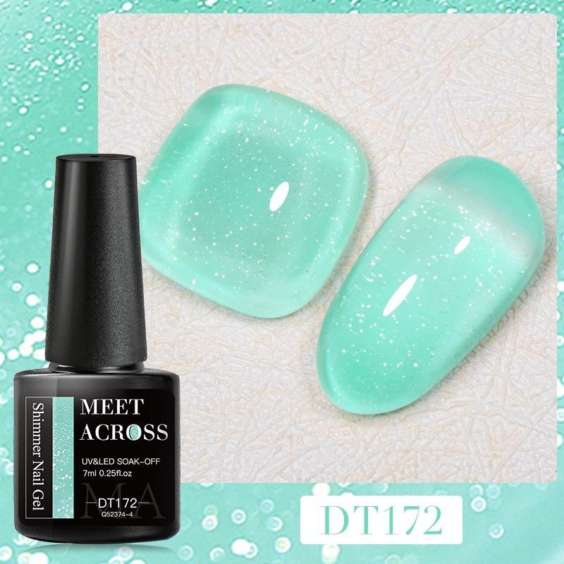 

MEET ACROSS 8 мл мерцающий гель для ногтей телесного цвета розового и синего цвета с блестками Радужный мерцающий гель-лак для ногтей замачиваемый УФ-гель-лак DT172