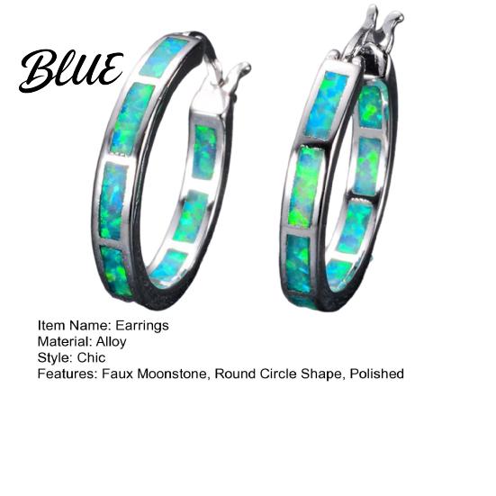 Artificial Opal Jewelry 1 Pair Lady Hoop Earrings Faux Moonstone