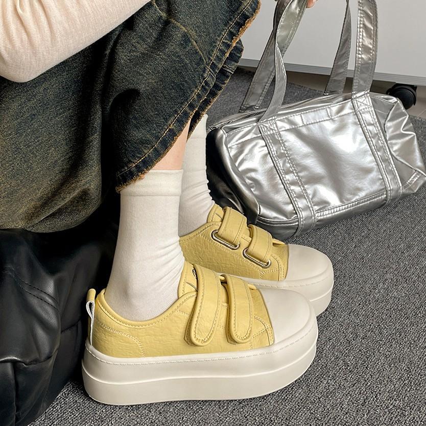 Classic White Round Head Velcro Platform White Shoes Women's Spring Lightweight Board Shoes