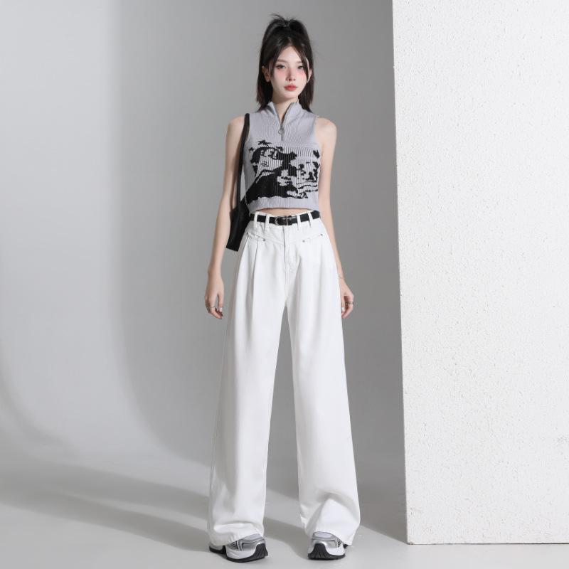 Women's White Tencel High-Waist Wide-Leg Jeans - Summer 2024 Collection