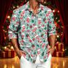 Men's Casual Long Sleeve Shirt with Christmas Print for Spring and Fall