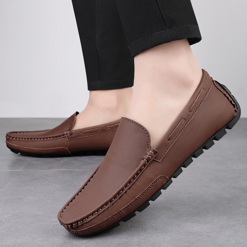Elegant Versatile Loafers Outdoor Man Flat Bottomed Anti Slip Comfortable Driving Shoes Urban Business Men Leather Shoes