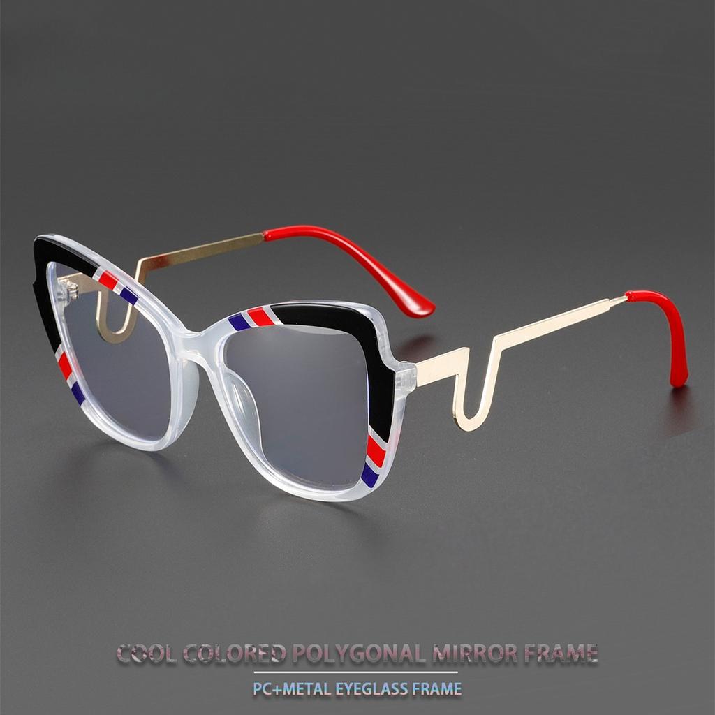 New Striped Color Blocking Anti Blue Light Glasses Butterfly Glasses Metal Frame Curved and Fashionable Eyes and Legs