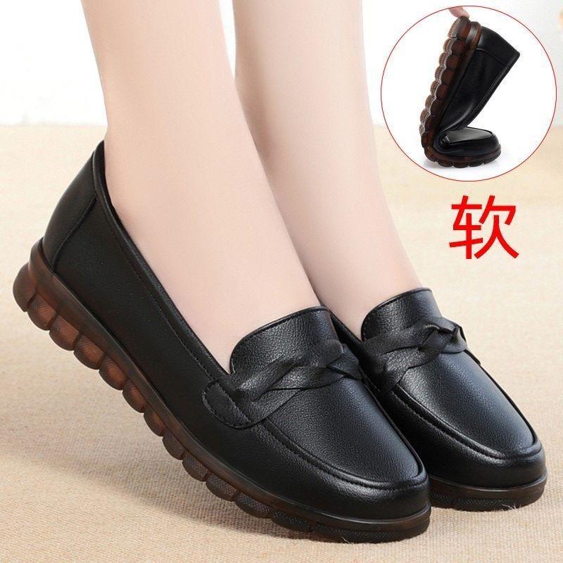 2025 new soft-soled casual women's shoes cowhide single shoes flat-soled non-slip mother shoes women's leather shoes 2025 direct sales