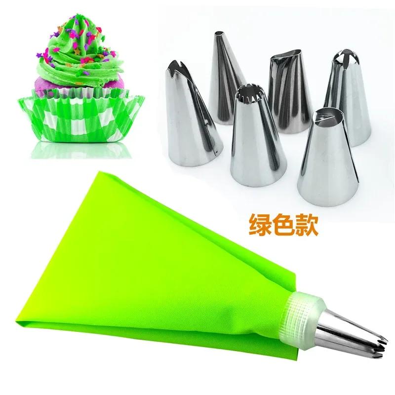6 Stainless Steel DIY Cake Decorating Tips Set, 8Pcs/Set Silicone Kitchen Accessories Icing Piping Cream Pastry Bag