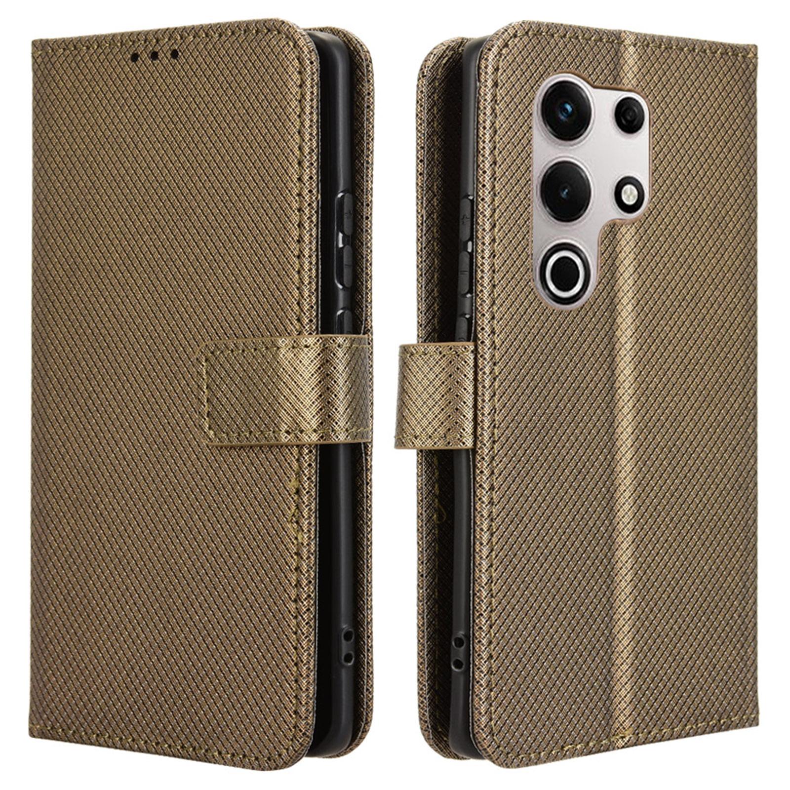 

For itel S25 Ultra Case PU Leather Diamond Texture Wallet Phone Cover Brown