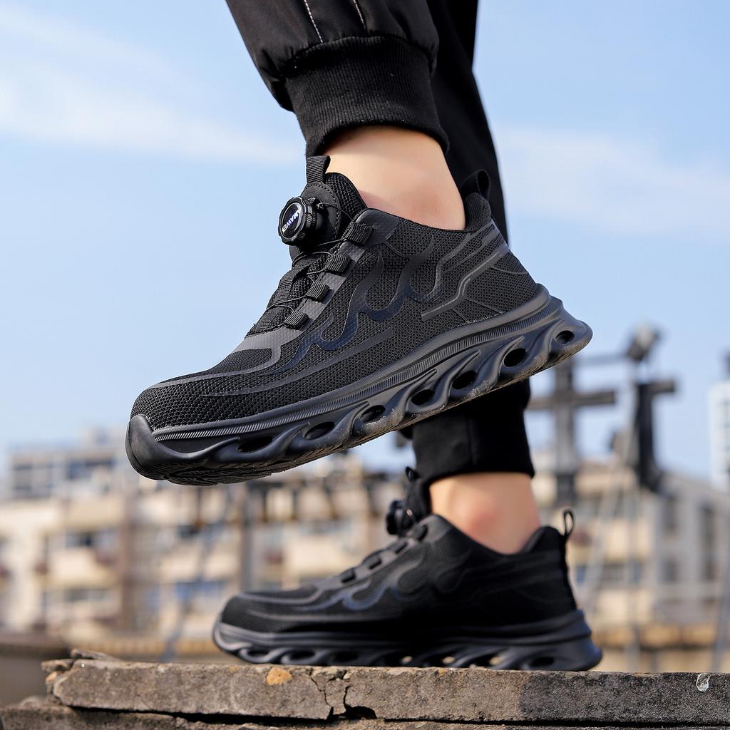 Rotating Button Safety Shoes Men Work Sneakers Indestructible Shoes Puncture-Proof Protective Shoes Work Boots Black Footwear
