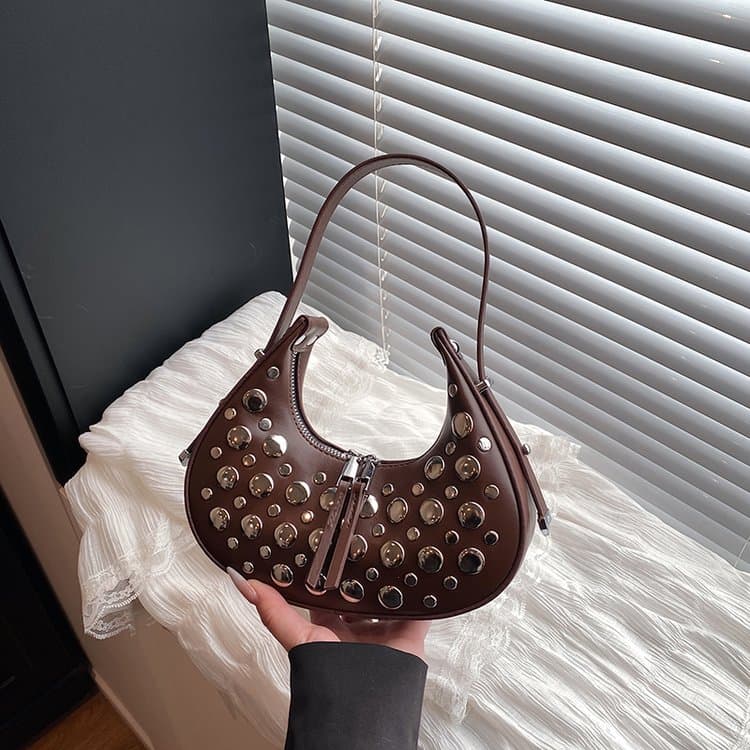 

Punk style personality shoulder hand bag кавовий