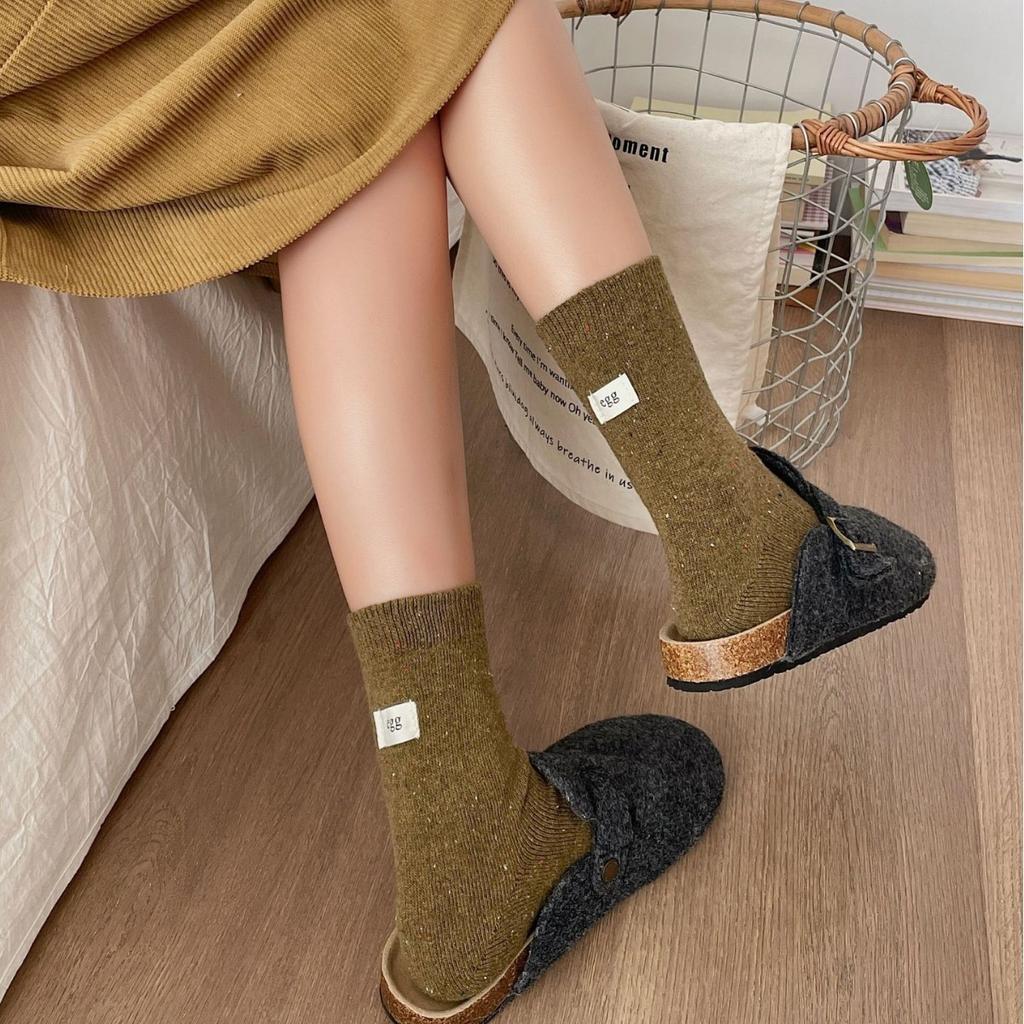 Korean Egg Cloth Label Wool Socks Children'S Thickened Warm Point Yarn Thick Thread Medium Tube Socks Dongdaemun Stacking Socks