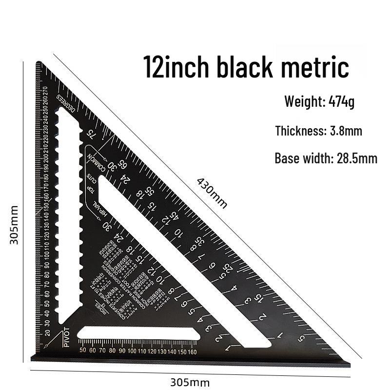 ZJ Aluminum Alloy 7" Triangle Woodworking Ruler - Inch/Metric 90° Right Angle Ruler