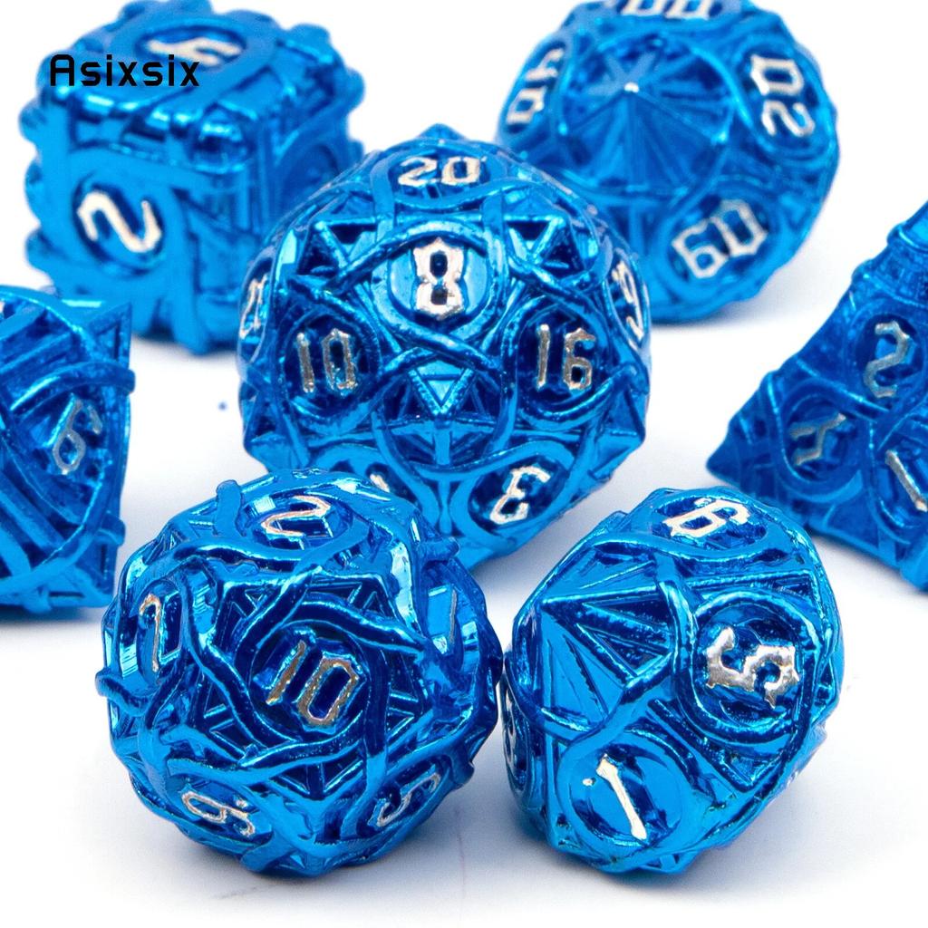 7 Pcs Blue White Stripe Metal Dice Solid Metal Polyhedral Dice Set Suitable for Role-Playing RPG  Board Game Card Game