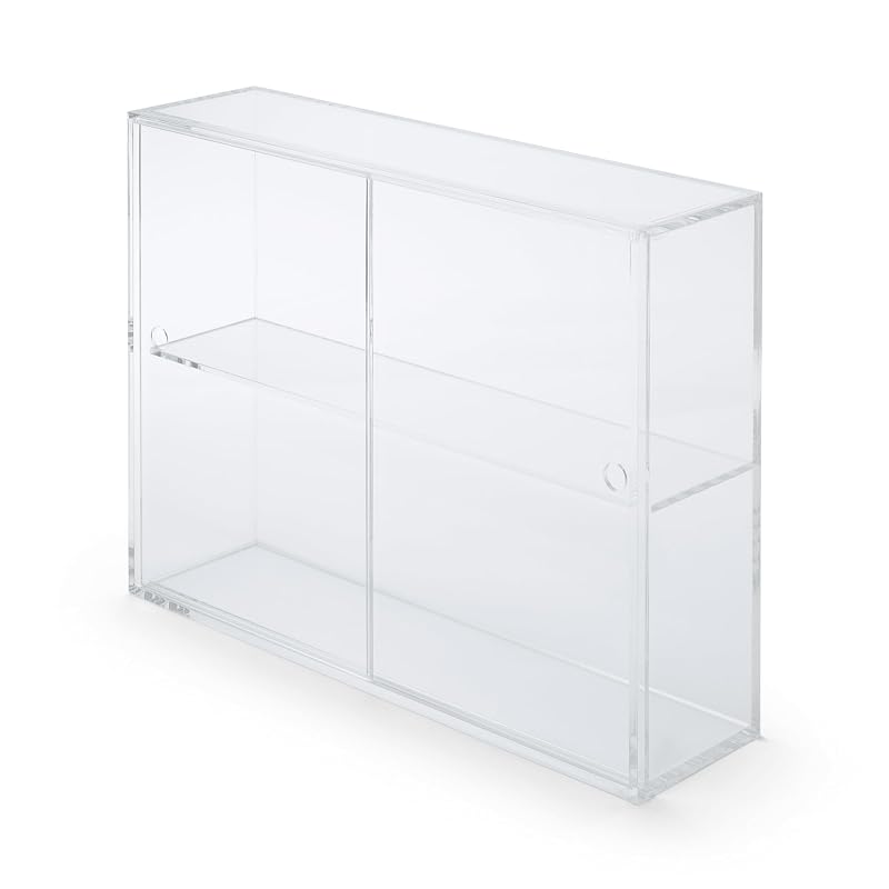 MUJI Acrylic Collection Stand with Sliding Door - Large, Approx. W33.6 x D8.4 x H24.4cm, 02856113, for Bedroom, Living Room, Transparent