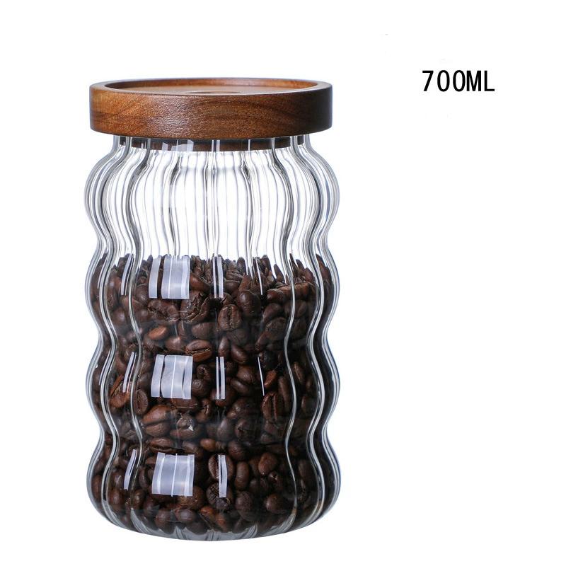 Kitchen High Borosilicate Glass Sealed jar Canister Glass Container Wood Lid Food Storage Jar Coffee Bean Wheaten Grain Oat Can