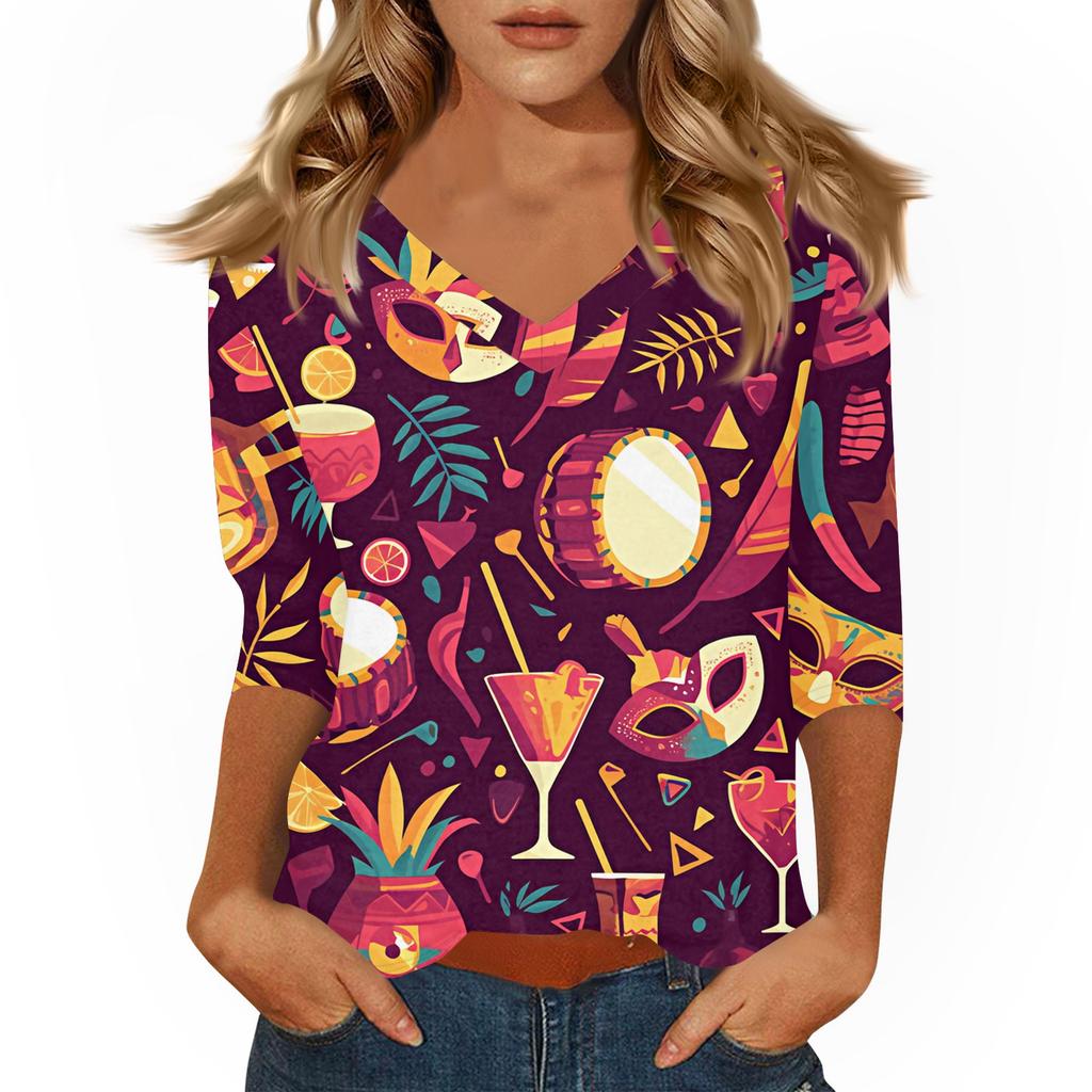 Dámské tričko s potiskem 3/4 rukáv denní víkendová móda základní véčkový výstřih běžný top