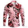 2026 New Men's Shirt with Black Background and Red Rose Print, Slim Fit and No Iron Business Casual Shirt, Versatile Top
