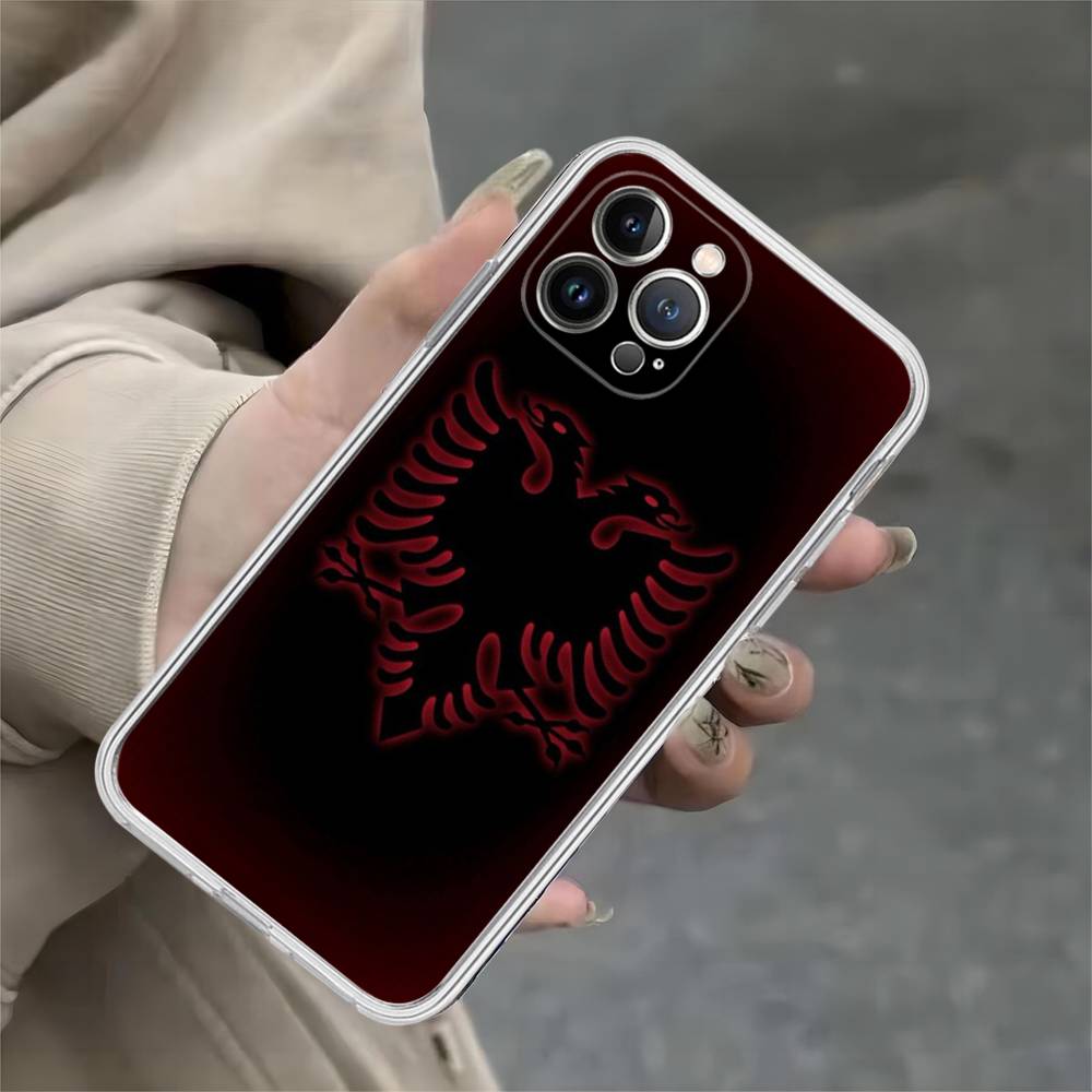Albanian Flag Map Transparent Phone Case For IPhone 16 15 14 13 12 11 Pro Max Plus Soft Cover