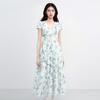 Ledian Illustrated Pleated Lantern Sleeve Dress