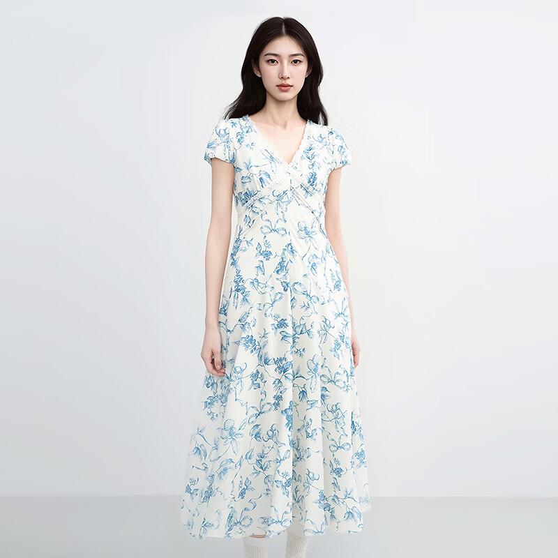 Ledian Illustrated Pleated Lantern Sleeve Dress