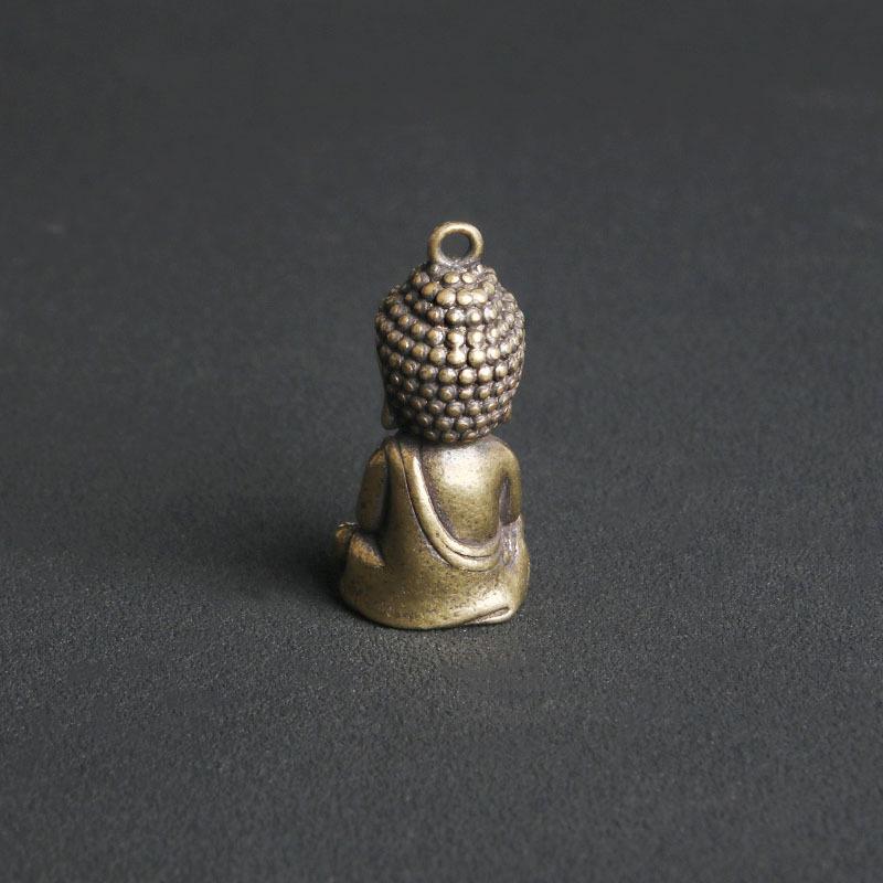 Retro Brass Shakyamuni Buddha Keychain Pendant - Small Copper Tathagata Blessing Charm