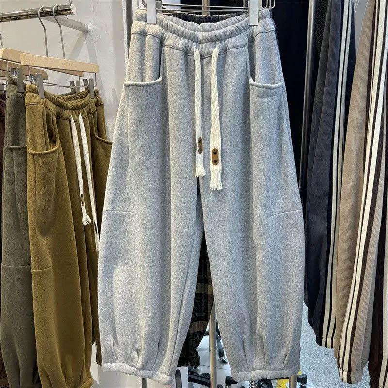 

Штани для жінок Еластичні з високою талією Довгі штани Великий розмір Потовщені Еластичні Універсальні Повсякденні Штани з широкими штанинами XXL сірий