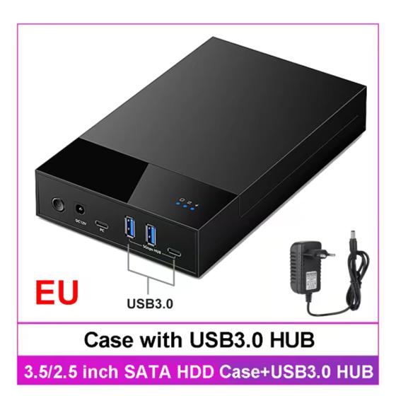 

3.5/2.5 inch HDD Case with USB3.0 HUB USB 3.0 to SATA External Hard Drive Reader Support 20TB Hard Drive Enclosure for Laptop