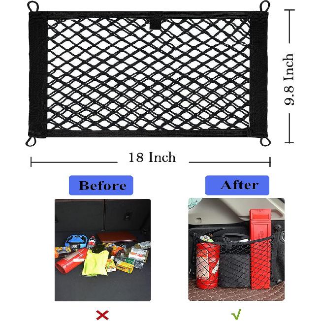 2 Pack Small Cargo Net Pocket Storage Mesh Net Elastic Automotive Cargo Nets Storage Pouch For Car Trunk Net, RV, Boat Storage Mesh Pocket Net With 8