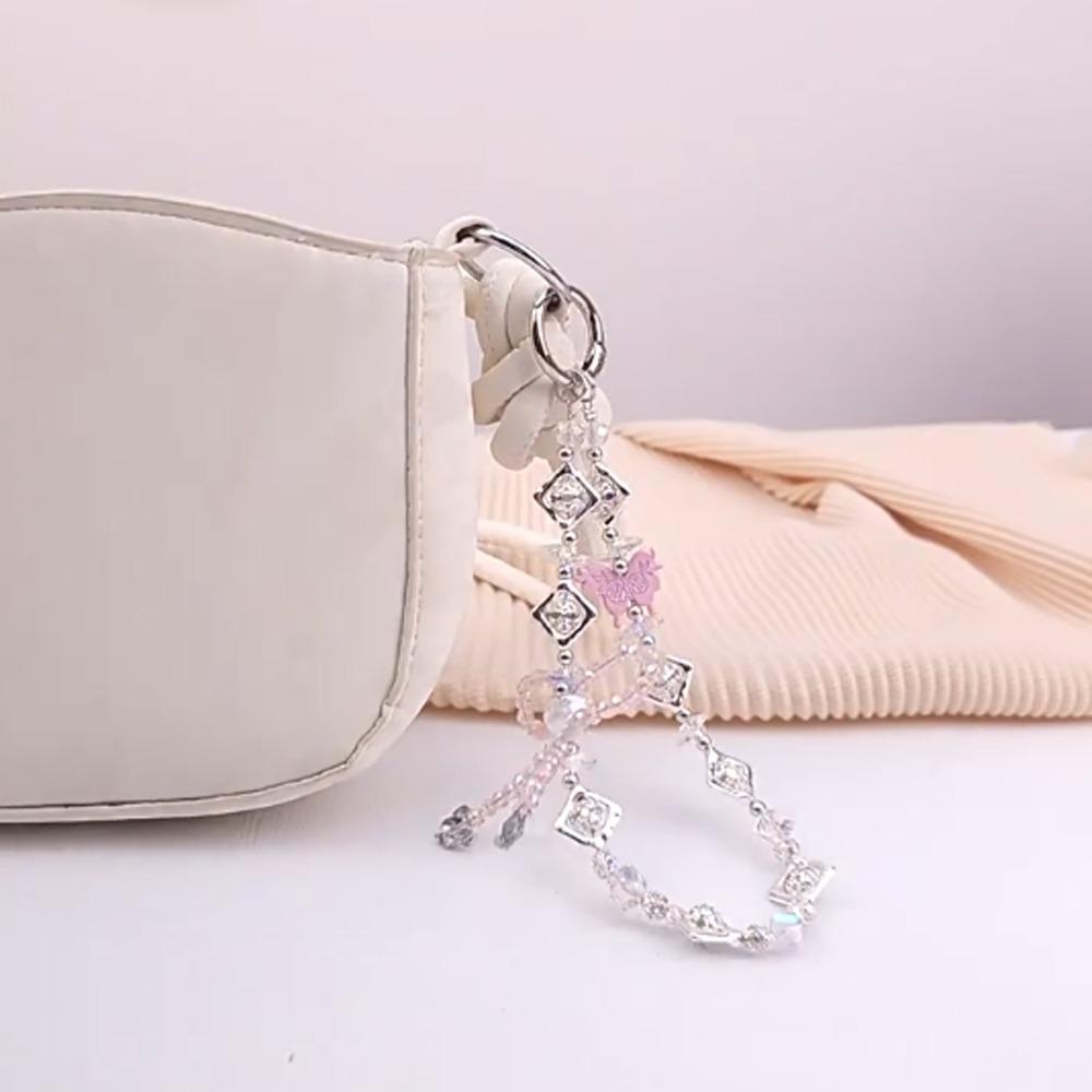 Colorful Beads Beaded Phone Chain Bowknot Phone Hanging Rope  Mobile Phone Pendant