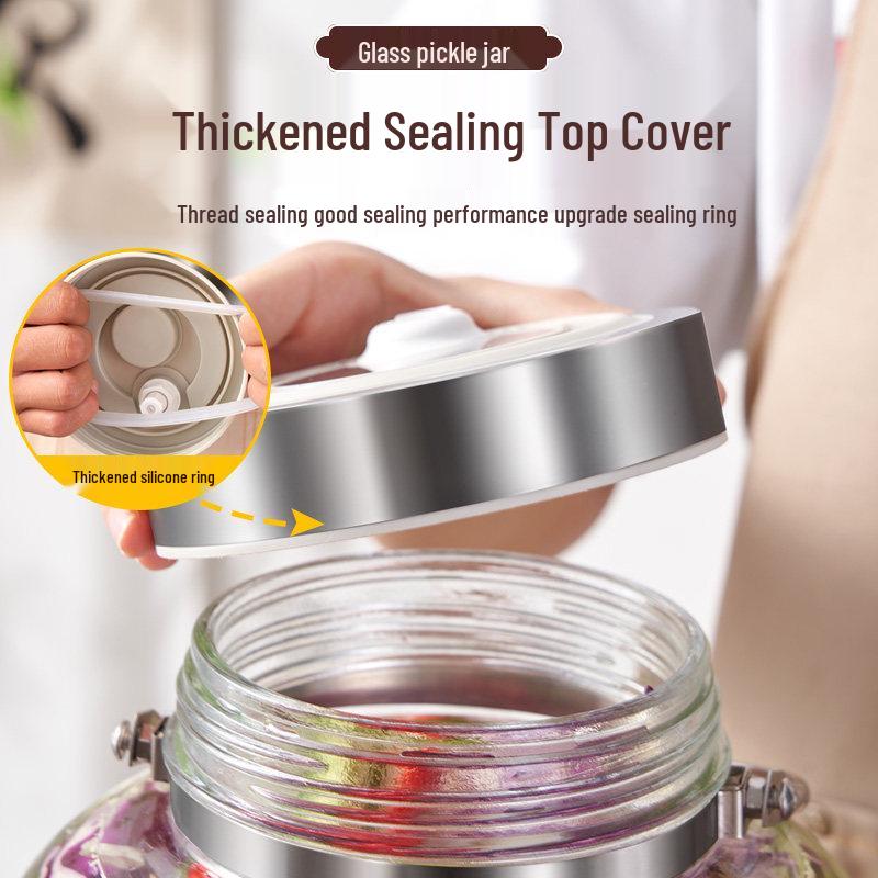 Glass Sealed Jar for Pickled Vegetables, Large Caliber Kimchi & Sauerkraut, Thickened Food-Grade Design