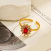 18k Gold-Plated Stainless Steel Open Ring with Sun Red Zirconium - High-End, Non-Fading Design for Women