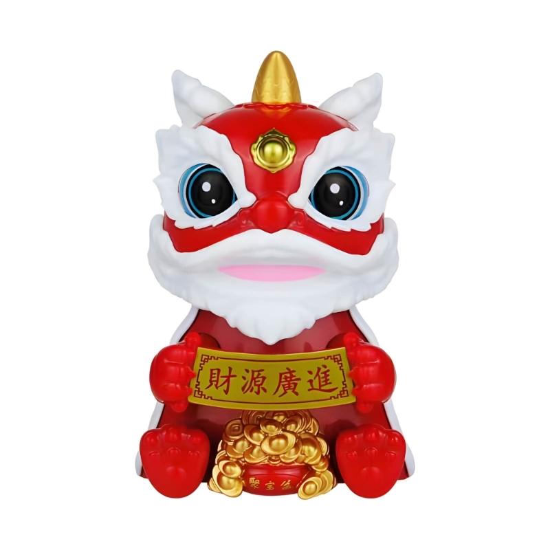 Lucky Lions Dance Solar Car Decoration Traditional Festival Dashboards Ornament Easy Installation For Home And Vehicle