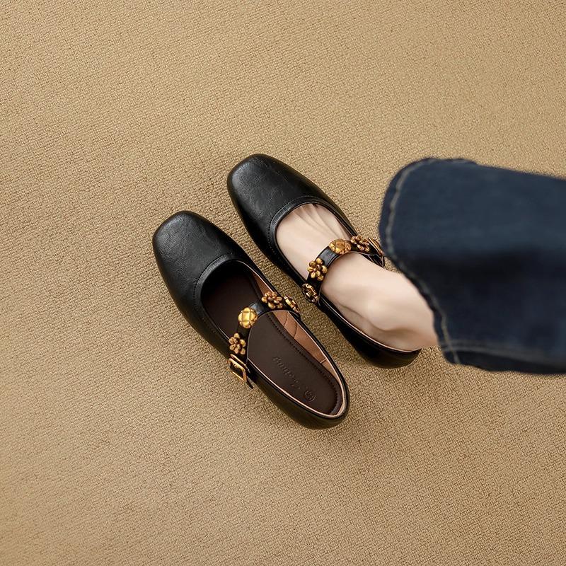 Soft Sheepskin~ Retro Mary Jane Shoes for Women's 2025 Spring and Summer New Shallow Single Shoes Flat Bottom One-word Buckle Small Leather Shoes