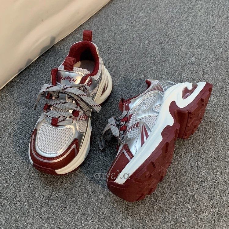 22 Spring/summer New Small Super Hot Red Daddy Shoes Women's Heightened Platform Breathable Sneakers