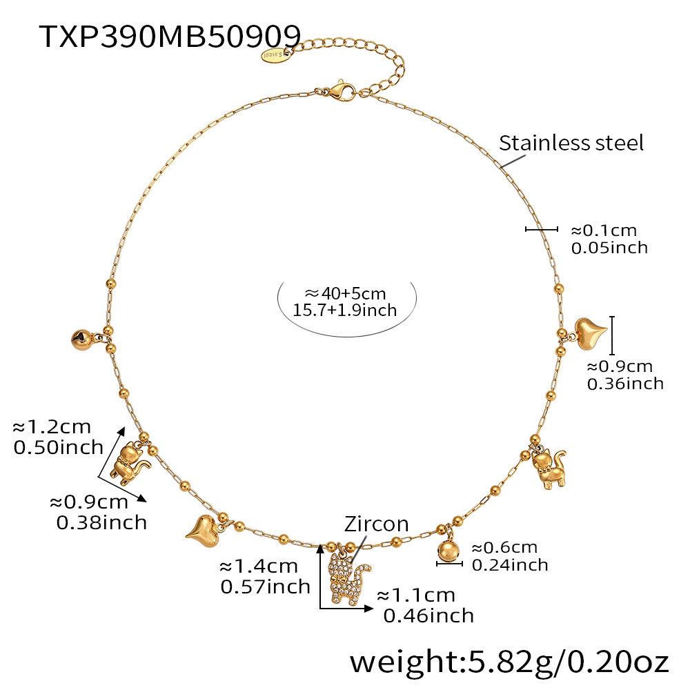 Qiong Yao Zirconia Cat Bell Pendant Necklace & Bracelet DIY Set - Stainless Steel