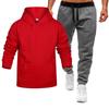 Men's Winter Solid Color Long-Sleeved Hooded Drawstring Sweatshirt And Sweatpants Suit