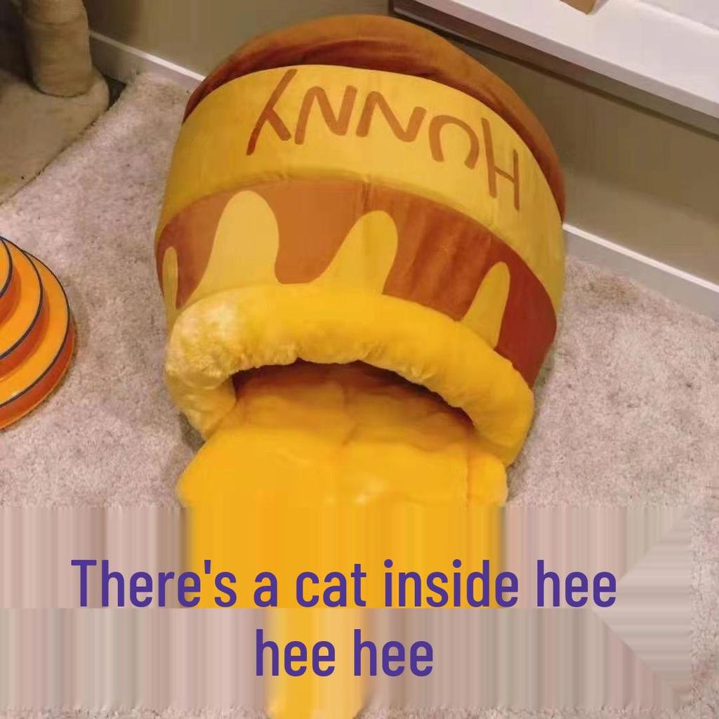 Calda Tana in Peluche Winnie the Pooh con Vasetto di Miele per Gatti e Cani - Design Carino Semi-Chiuso