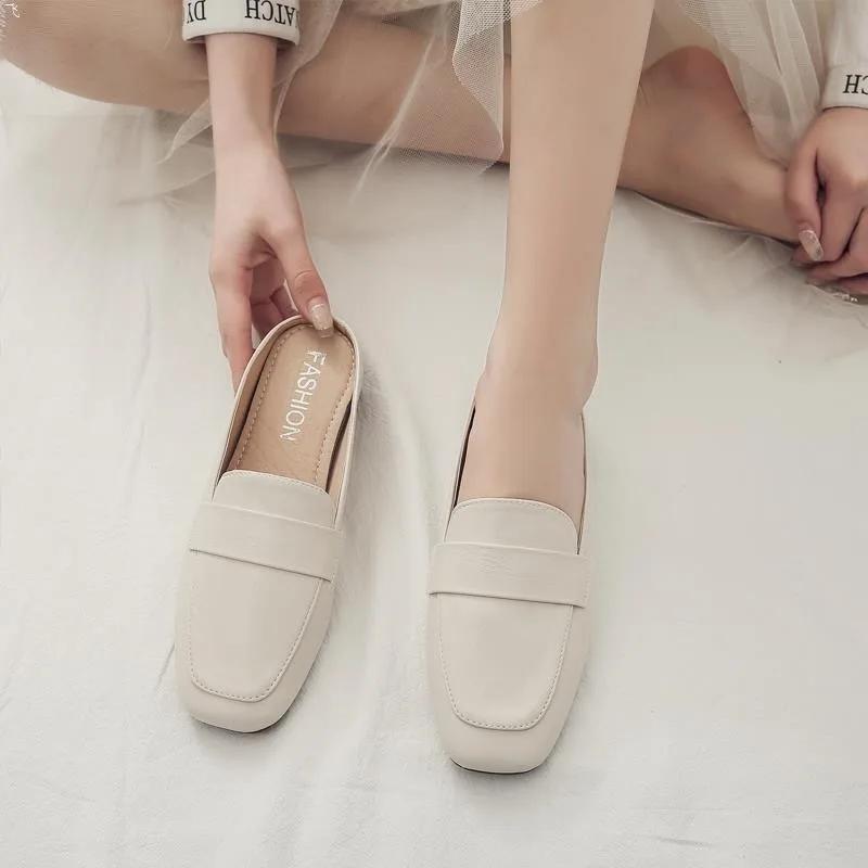 Fashion Baotou Shoes Half Slippers Women Wearing Summer New Designer Shoes Version Square Headed Lazy Muller Slippers Women Slides Women