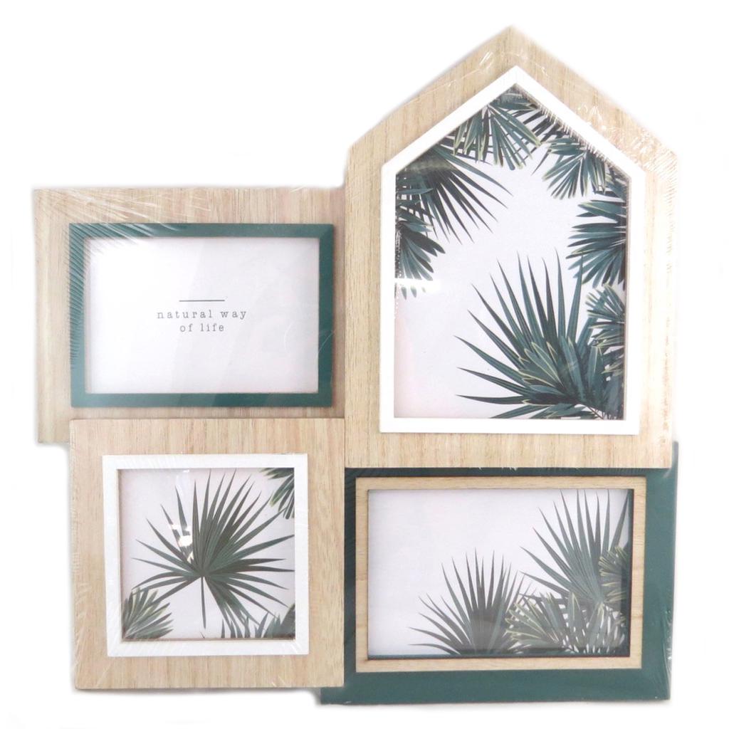 Les Trésors De Lily [Q0628] - Pêle-Mêle bois 'Jungle' beige vert (4 photos) - 35. 5x31. 5 cm