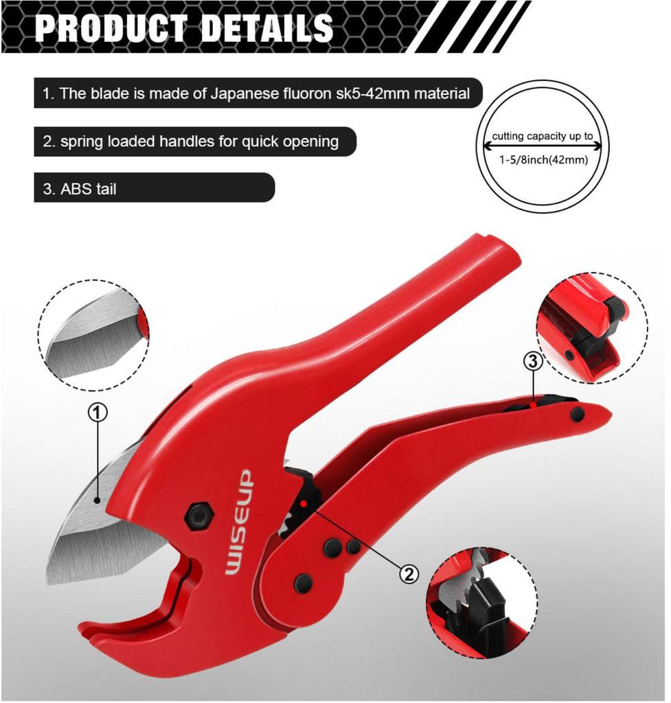 WISEUP Ratchet PVC Pipe Cutter Heavy Duty PPR Plastic Tube Cutting Tool Hose Scissors For Home Working and Plumbers Hand Tools
