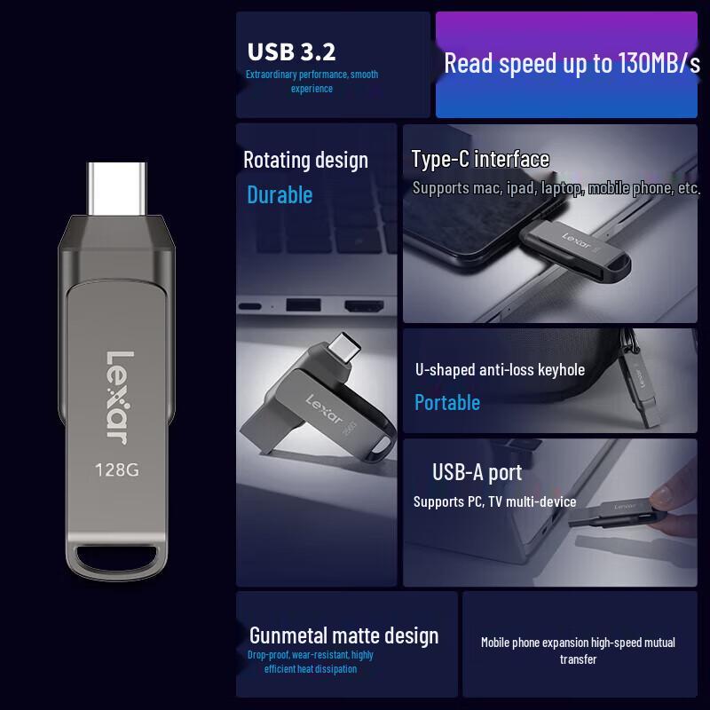 Lexar D400 USB 3.2 Type-C Dual-Interface Metal Mobile Flash Drive