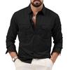 Men Shirt Lapel Long Sleeve Buttons Placket Shirt Tops with Pockets Pure Color Loose Fit Versatile Tops Daily Wear