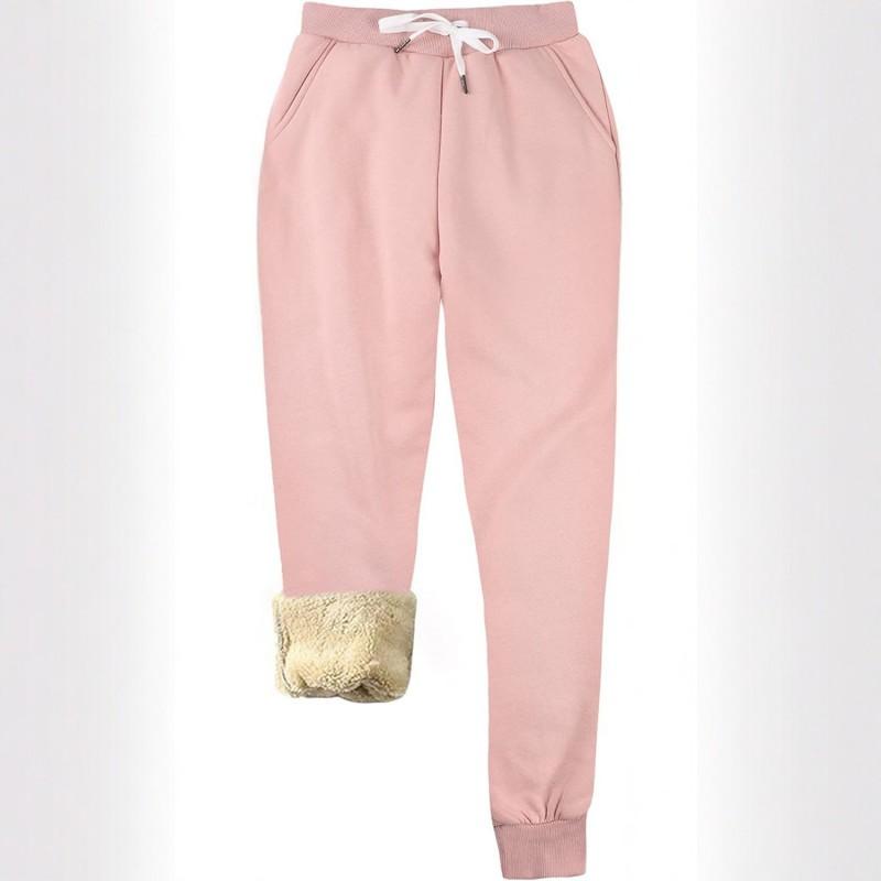 Womens Fleece Lined Casual Pants High Waist Elastic Slim Fit Trousers