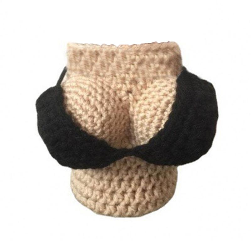 

Fun Removable Bikinis Cup Sleeve Crochet Bottle Cover Crochet Sexy Bikinis Top Beer Bottle Beverages Bottle Cover чорний