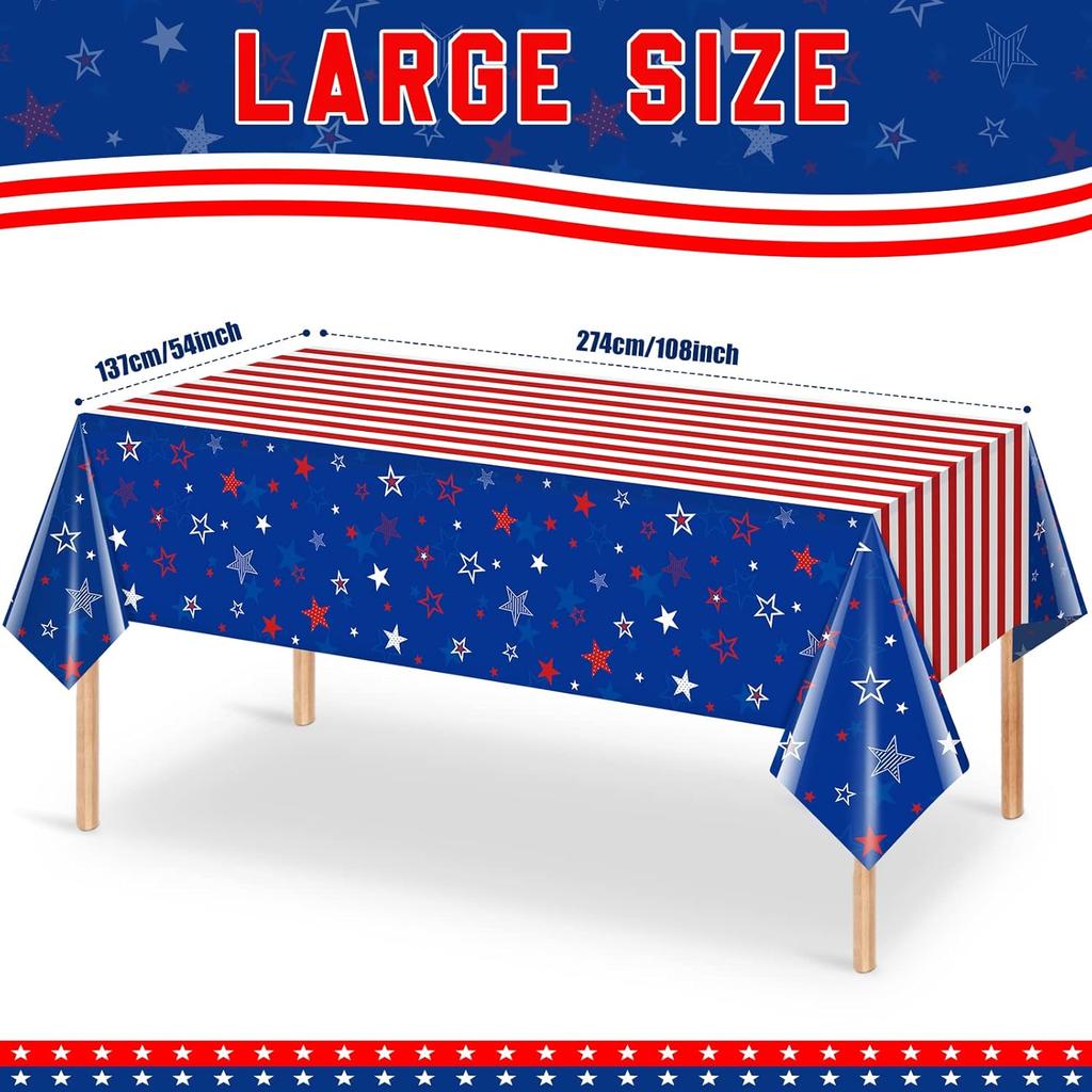 3Pcs Patriotic Tablecloths for 4th of July Decorations,Red White Blue Star Plastic Disposable Table Cover for Fourth of July Memorial Patriotic Day