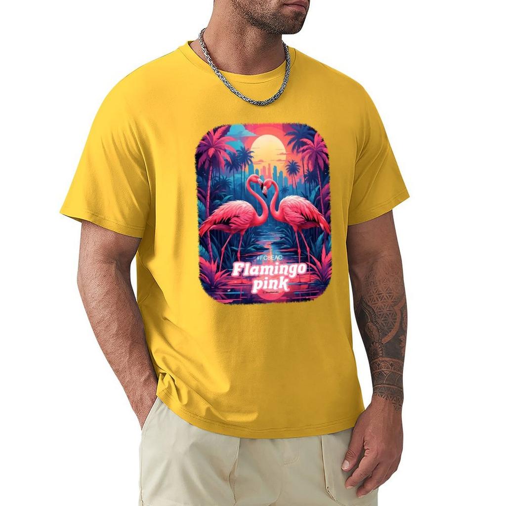 Flamingo Pink T-Shirt Graphic Tee Shirt Funnys Men Clothes