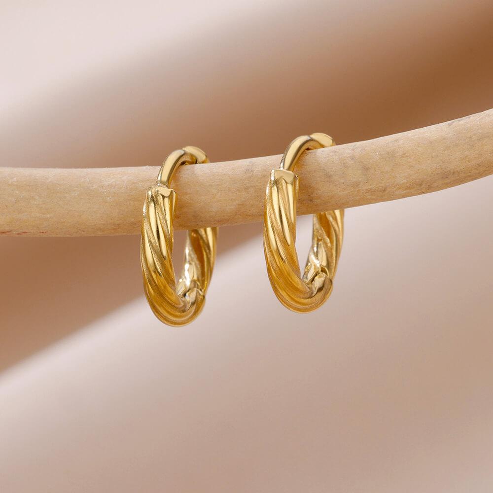 Vintage Gold Plated Twisted Hoop Earrings For Women Stainless Steel Round Earrings Hypoallergenic Jewelry Party Gift