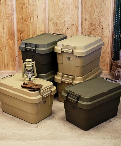 GORDON MILLER 40L Car Trunk Cargo Stacking Storage Box Organizer, Coyote Beige, with Lid, Large Capacity, Suitable for Outdoor Use, 1680033