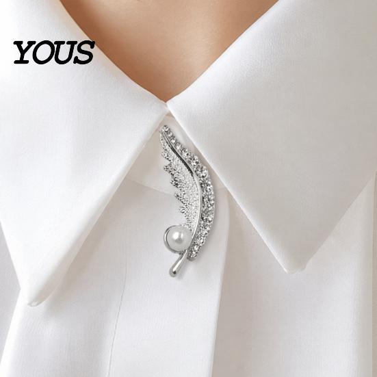 Electroplated Brooch Faux Pearl Rhinestone Feather Brooch, Men Women Lapel Pin, Elegant Pin Sweater Cardigan Coat Business Suit Clothing Jewelry