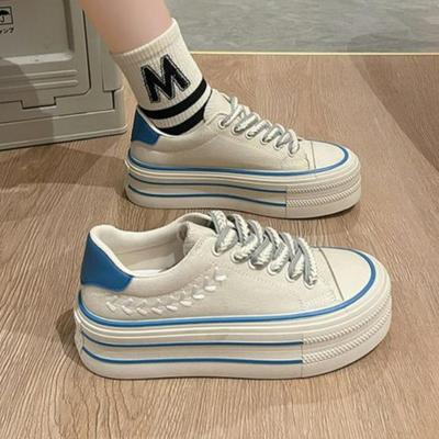 Fashion Women Platform Canvas Shoes Height Increasing Chunky Sneakers For Youth Girls Outdoor Trainers Female Ladies Thick Sole Footwear