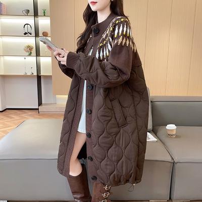 Abrigo de Algodón Holgado para Mujer Suéter de Punto de Manga Larga Cárdigan Invierno Cálido Oversize Talla Grande Estilo Perezoso